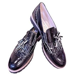 Zapato Women’s Genuine Leather Black  Tassel Loafers Sz 40